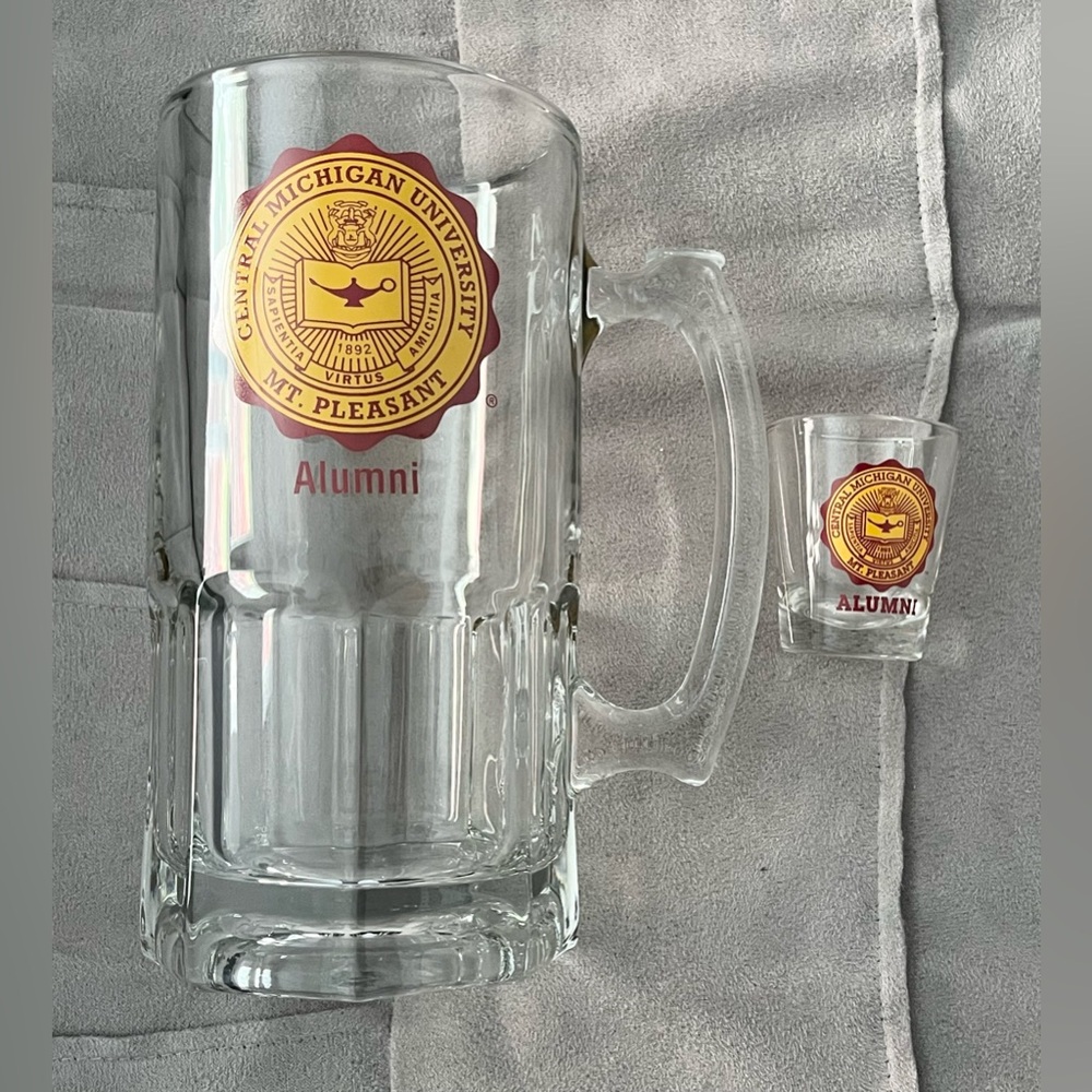 Central Michigan University Alumni Glass Beer Stein & Shot Glass - NEW